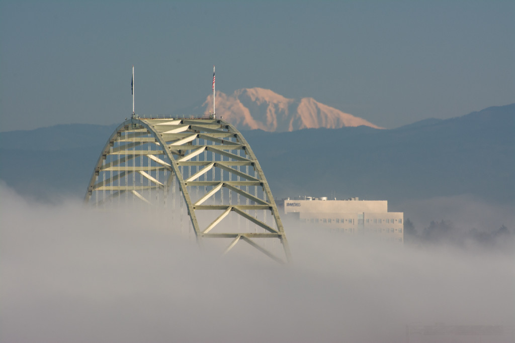 Mt Adams behind the Fremont Bridge